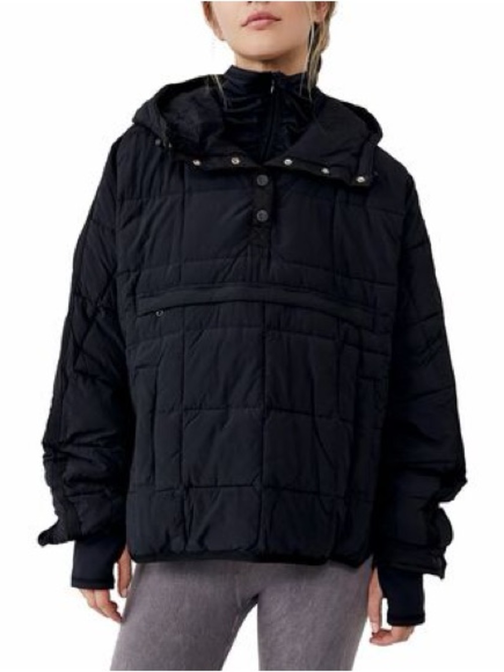 Free People Pippa Packable Black Oversized Jacket Sz Medium